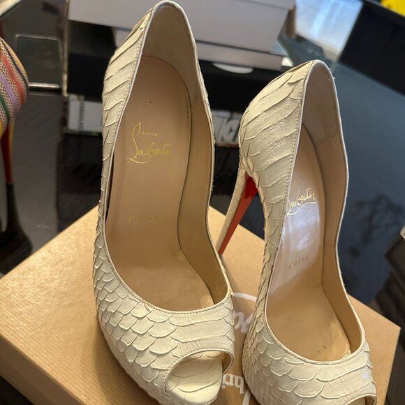 Christian Louboutin Python Lady Peep 150 Pumps 37 Craie - Picture 6 of 7